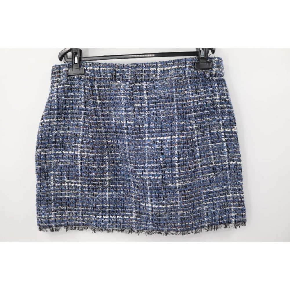 NWT Zara Women’s Size XL Tweed Mini Crocheted Skirt Blue golden button woven - Picture 6 of 11